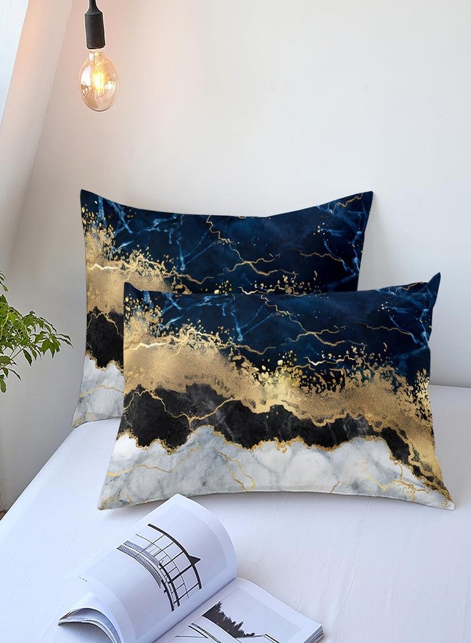 CCoutueChen Marble Comforter Set,Navy Blue Comforter King Size,Marble Bedding Set for Girls Woman,Modern Golden Glittering Decor,3Pcs Soft Summer Comforter for All Season. - Image 3