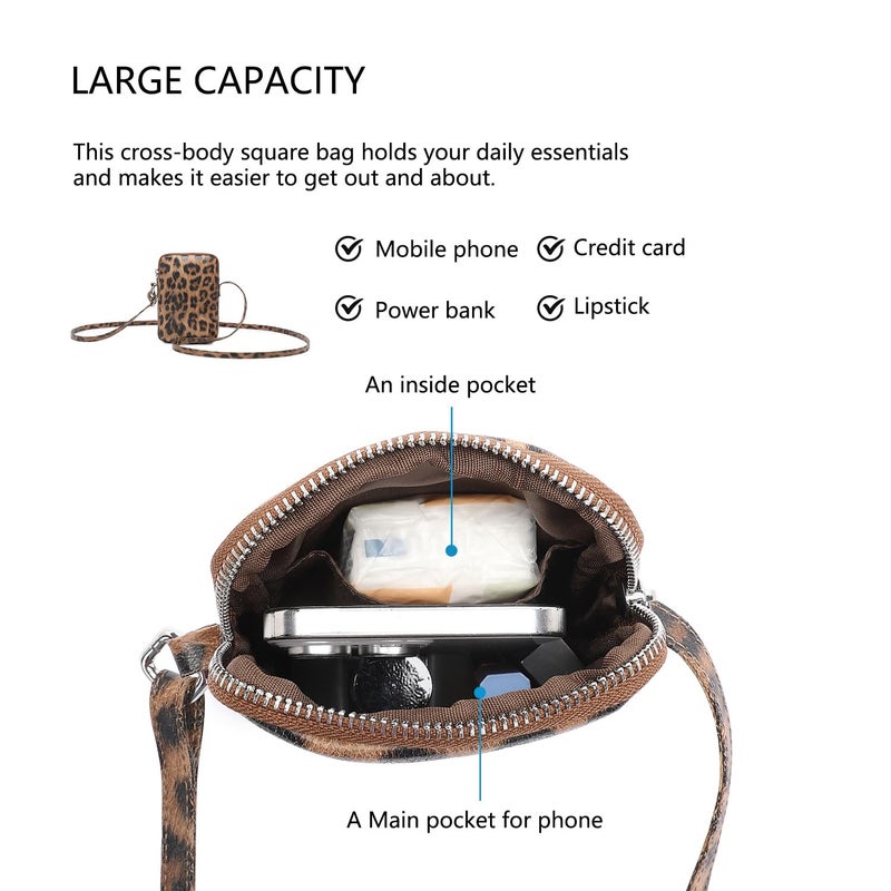 YONBEN PU Leather Small Crossbody Purse Zipper Cell Phone Bag Mini Shoulder Purse Wallet Smart Phone (Sandy/Pu) (PU/Amber) - Image 4