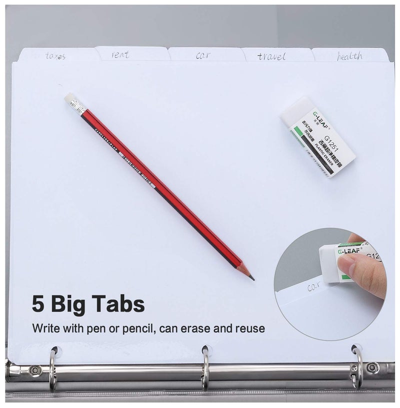 HERKKA 5-Tab Binder Dividers, HERKKA 3 Ring Binder Dividers with Reinforced Edge, 3 Hole Punch Section Index Dividers for Binders, 1/5-Cut Tabs, Letter Size, White, 120 Dividers - Image 4