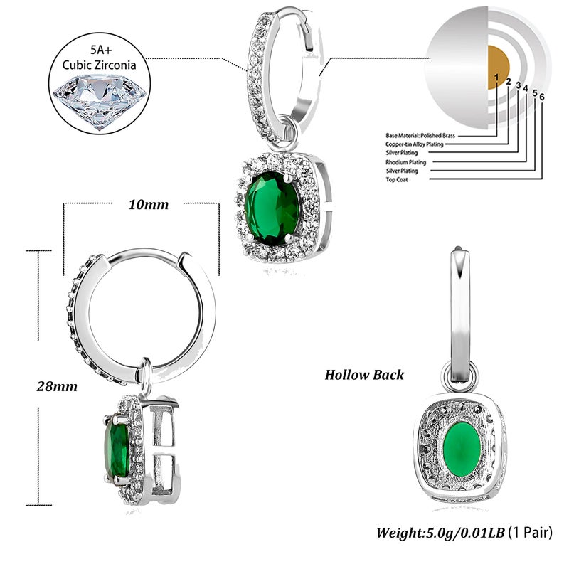 TOPGRILLZ May Birthstone Earrings 14K Gold Plated Iced Big Cushion Cubic Zirconia Drop Dangle Earrings for Women Fashion Jewelry Gift (Silver) - Image 2