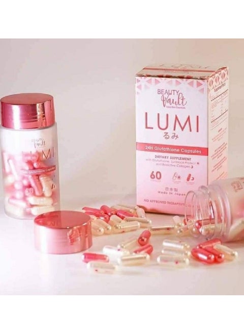 beauty vault lumi 24h glutathione capsules product info and reviews 2 X 60 Caps Day Night DHL Express Shipping Beauty Vault LUMI 24H Glutathione