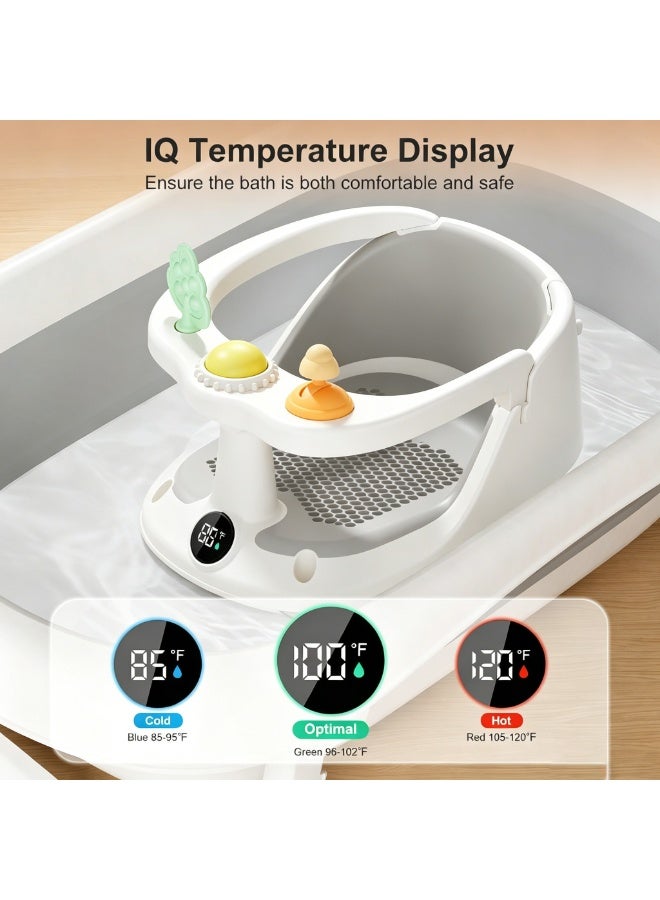 Baby Bath Seat for Babies 6 Months & Up, Infant Bath Chair with Temperature Display, Non-Slip Safety Support Seat, Adjustable Shower Bath Seat with Bath Toys, Baby Bathing Essentials - Image 3
