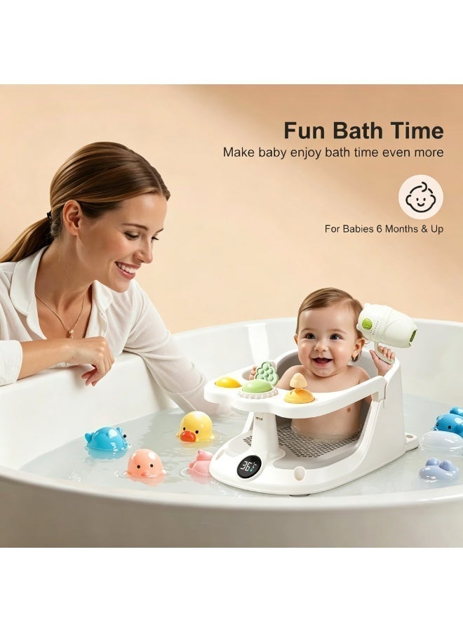 Baby Bath Seat for Babies 6 Months & Up, Infant Bath Chair with Temperature Display, Non-Slip Safety Support Seat, Adjustable Shower Bath Seat with Bath Toys, Baby Bathing Essentials - Image 2