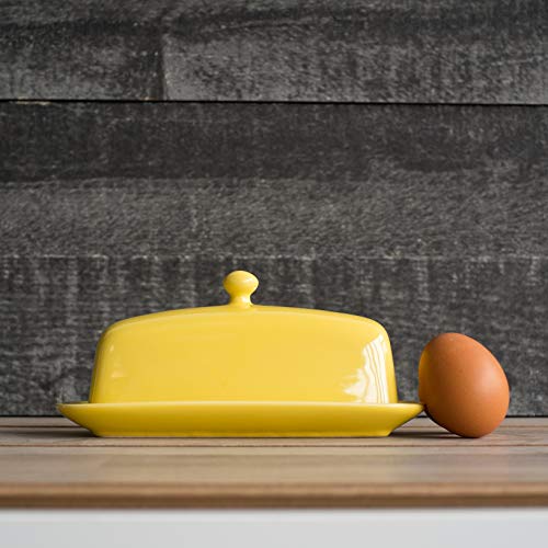 Now Designs Stoneware Rectangle Butter Dish with Lid, Lemon Yellow 4.5 x 8 in - Image 3