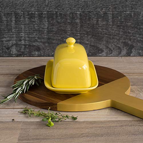 Now Designs Stoneware Rectangle Butter Dish with Lid, Lemon Yellow 4.5 x 8 in - Image 5