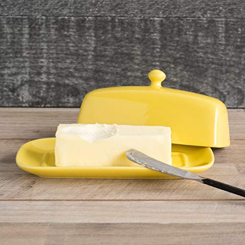 Now Designs Stoneware Rectangle Butter Dish with Lid, Lemon Yellow 4.5 x 8 in - Image 2