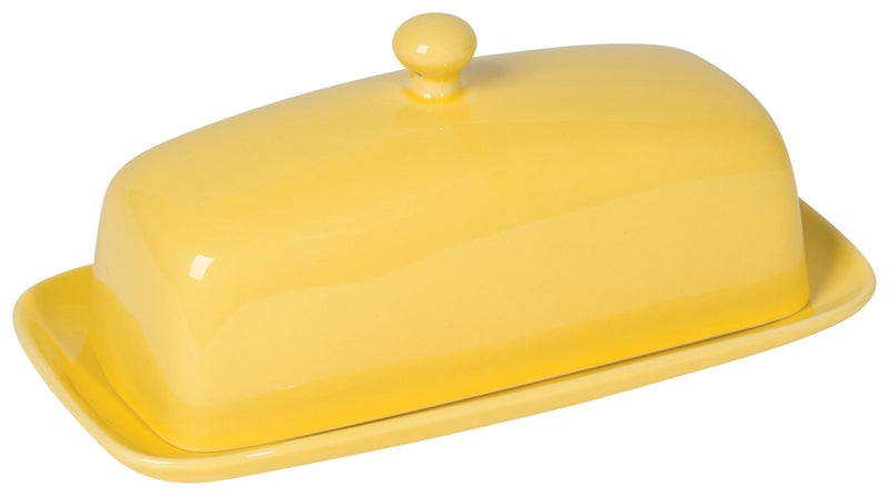 Now Designs Stoneware Rectangle Butter Dish with Lid, Lemon Yellow 4.5 x 8 in - Image 1