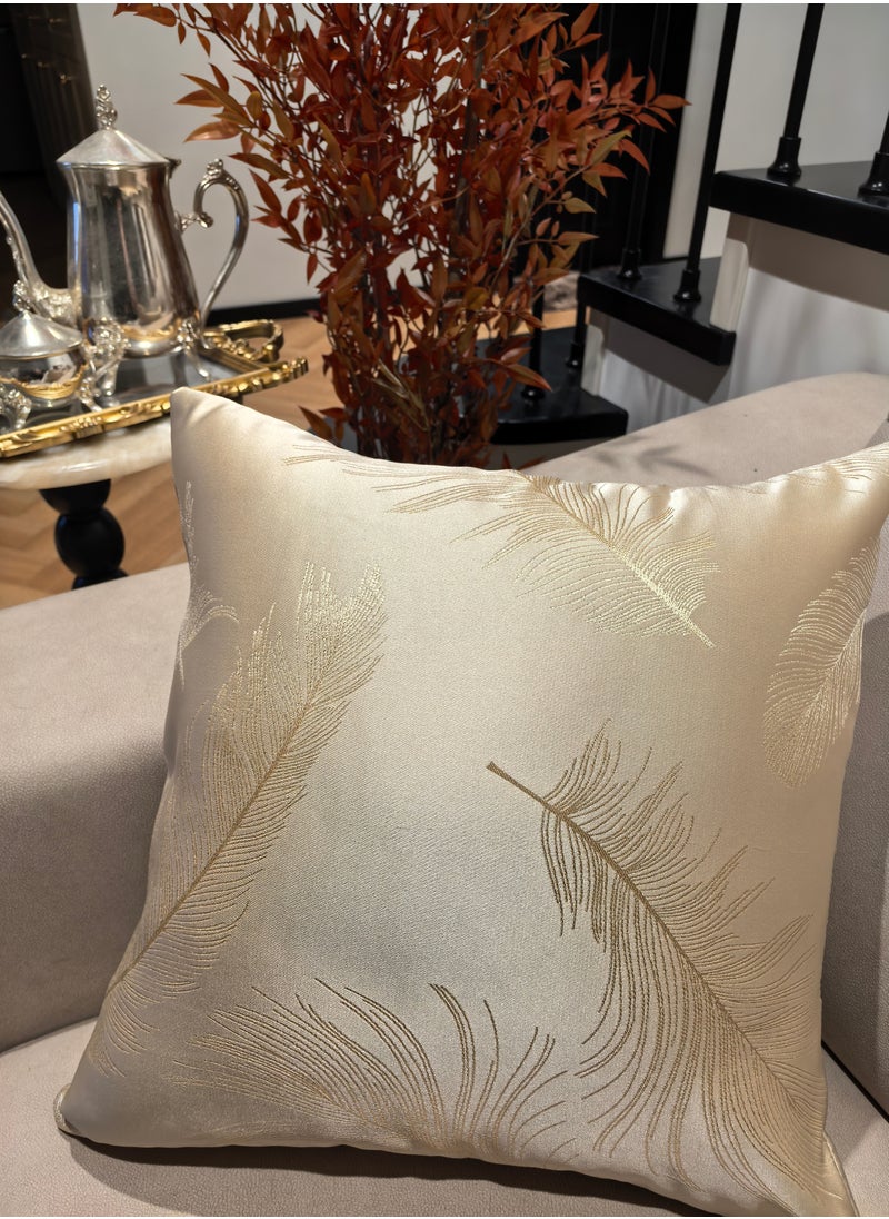 Generic Pack of 2, Golden Feather Decorative Square Throw Pillow Cover Cushion Covers Pillowcase, Home Decorations for Sofa Couch Bed Chair 18x18 Inch/45x45 cm  - Image 2