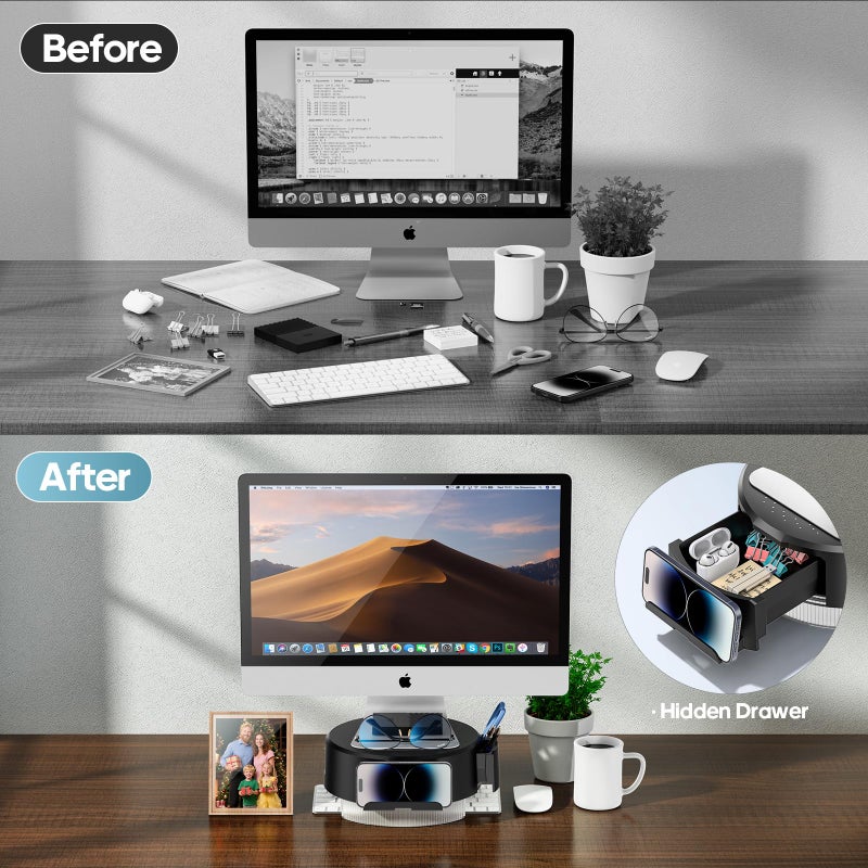 KDD Monitor Stand Riser with Drawer - Computer Monitor Stand for Desk with Storage /Phone Holder/Pen Tray - Desk TV Shelf, Laptop Printer, Organizer Stand for Home & Office - Image 5