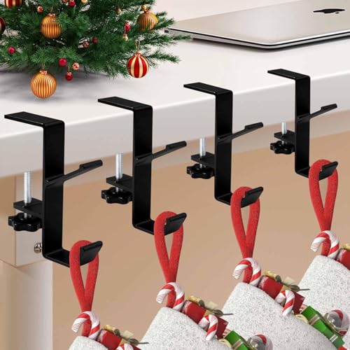 Guojanfon Garland and Stocking Mantel Holders with 2 Hooks Mantel Hanger for Garland 2 in 1 Mantel Garland and Stocking Hangers Heavy Duty Fireplace Garland Hanger for Xmas Decoration 4Black - Image 1