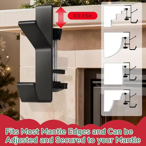 Guojanfon Garland and Stocking Mantel Holders with 2 Hooks Mantel Hanger for Garland 2 in 1 Mantel Garland and Stocking Hangers Heavy Duty Fireplace Garland Hanger for Xmas Decoration 4Black - Image 3