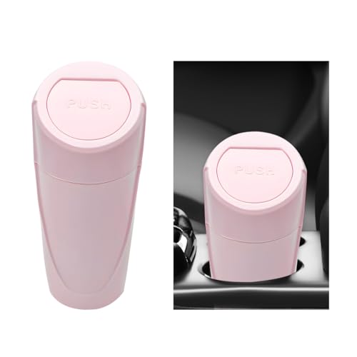 ZNDAW Car Trash Can Bin with Lid Mini Vehicle Cup Holder Organizer Leakproof Garbage Bin Waterproof Cup Type Trash Can MultiFunction Storage Container for RV Home Office Pink - Image 1