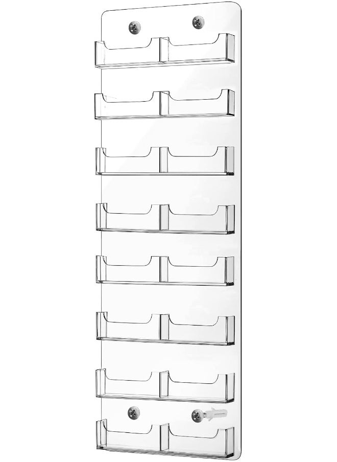 TPGP Acrylic Business Card Holder Wall Mount - Clear Sticker Multiple Card Organizing Stand With 16 Pockets - Pre-Drilled Display Rack  - Image 1