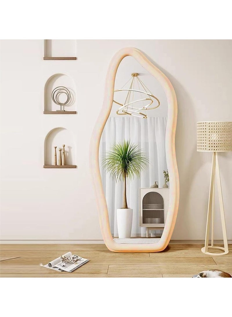 Vparty 60x160cm Full-Length Wavy Arched Floor Mirror with Flannel-Wrapped Wooden Frame, HD Imaging, Explosion-Proof Glass, and Non-Slip Sponge-Filled Back – Modern Arched Design, Durable Full Body Mirror for Leaning or Wall-Mounted Use, Stylish Home Decor and Functional Accent for Bedroom, Living Room, Hallway, and Dressing Room (Beige)  - Image 4