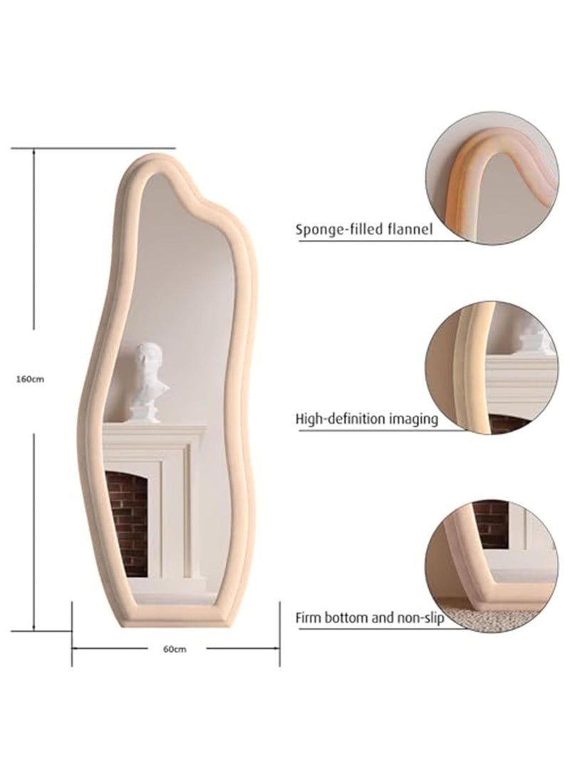 Vparty 60x160cm Full-Length Wavy Arched Floor Mirror with Flannel-Wrapped Wooden Frame, HD Imaging, Explosion-Proof Glass, and Non-Slip Sponge-Filled Back – Modern Arched Design, Durable Full Body Mirror for Leaning or Wall-Mounted Use, Stylish Home Decor and Functional Accent for Bedroom, Living Room, Hallway, and Dressing Room (Beige)  - Image 5