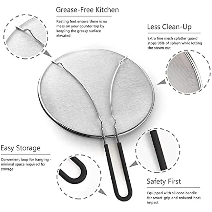 MAKREL Premium Stainless Steel Splatter Screen Guard Extra Fine Mesh Frying Pan Cover Protect From Hot Oil  Grease Splash When Cooking And Frying Black 29Cm - Image 3