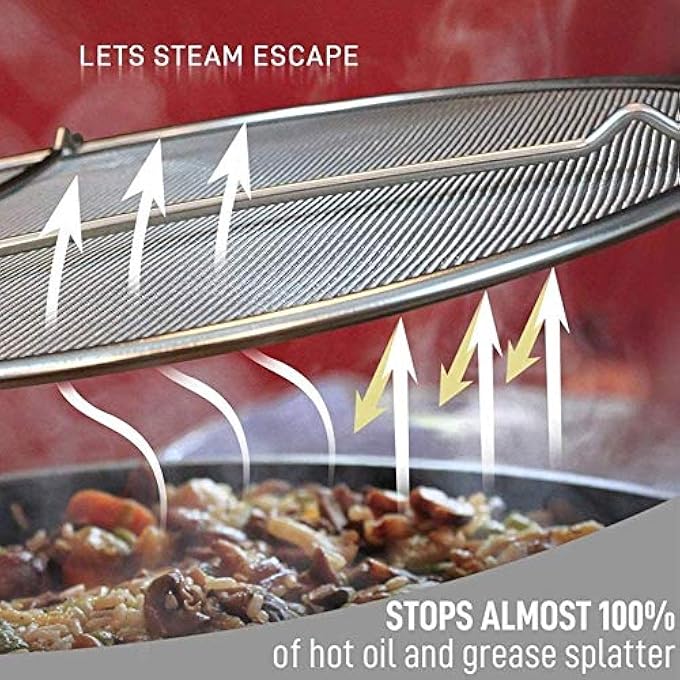 MAKREL Premium Stainless Steel Splatter Screen Guard Extra Fine Mesh Frying Pan Cover Protect From Hot Oil  Grease Splash When Cooking And Frying Black 29Cm - Image 4