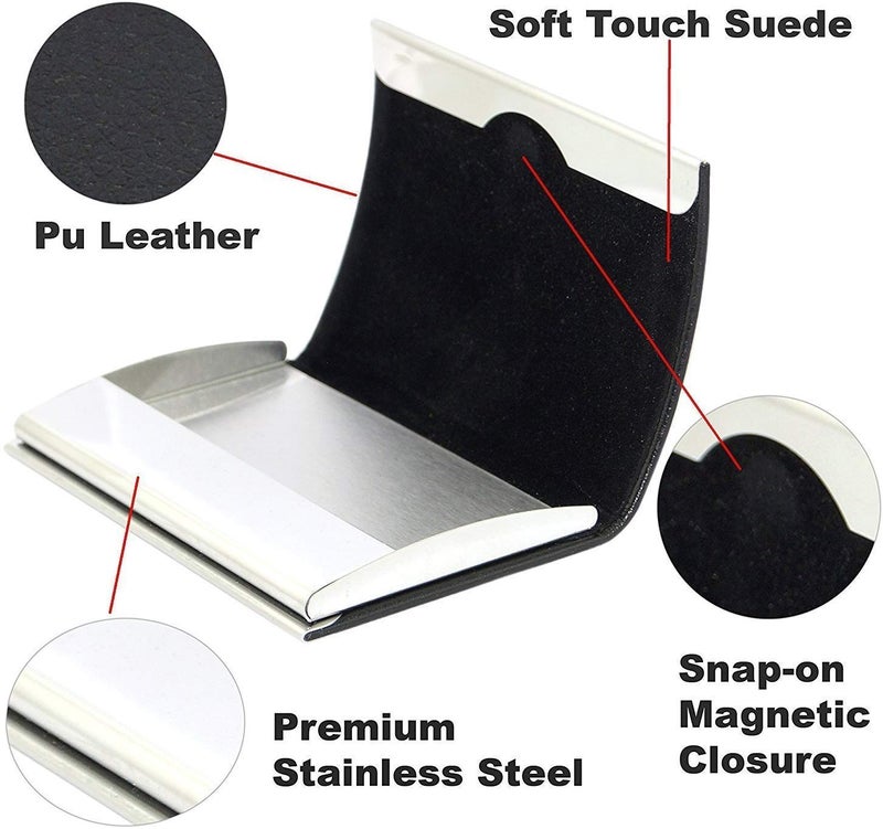 VeleSolv Business Pack of 3 Card Holders, Leather Business Visiting Card Case/Credit Debit ATM Card Holder with Magnetic Shut - Black - Image 3