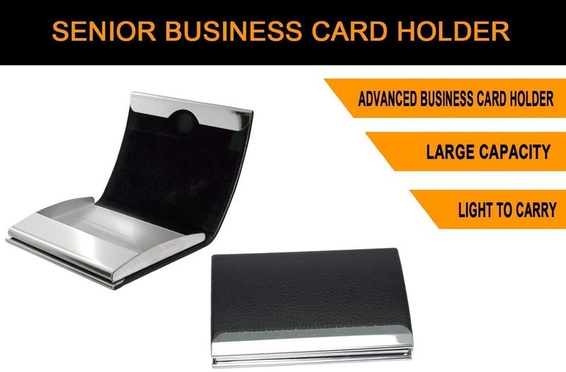 VeleSolv Business Pack of 3 Card Holders, Leather Business Visiting Card Case/Credit Debit ATM Card Holder with Magnetic Shut - Black - Image 4