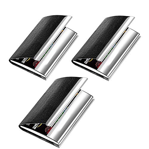 VeleSolv Business Pack of 3 Card Holders, Leather Business Visiting Card Case/Credit Debit ATM Card Holder with Magnetic Shut - Black - Image 1