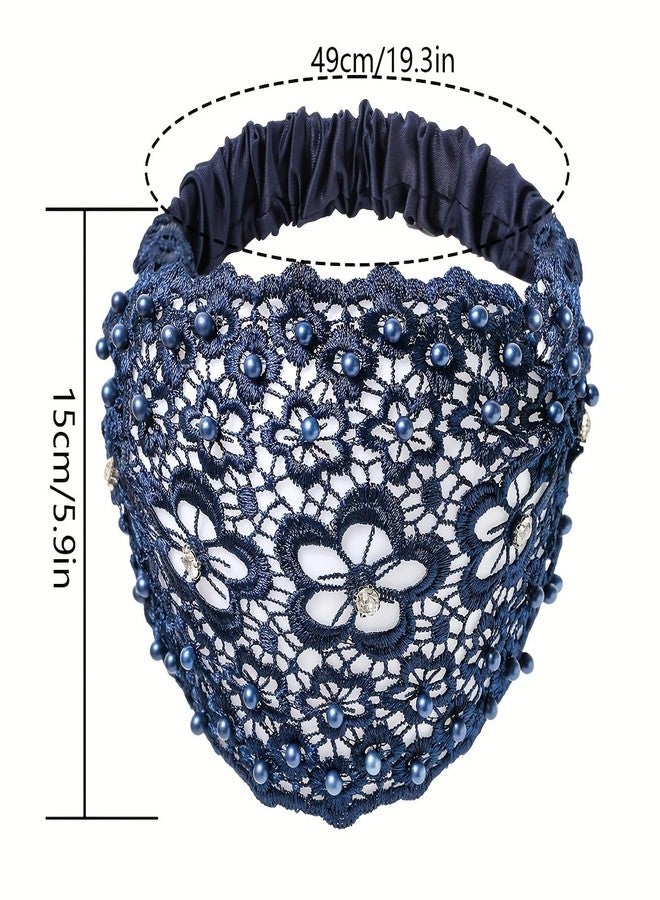 KickZu Lace Headbands for Women, Wide Floral Pearl Lace Elastic Head Bands, Bandanas for Hair, Head Cover for Women, Hair Band for Women Stylish, Beanie Cap for Women, Viral Forehead Hair Band (Black, Pack-1) - Image 3
