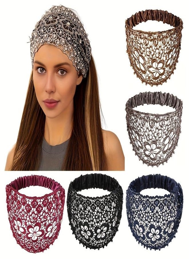 KickZu Lace Headbands for Women, Wide Floral Pearl Lace Elastic Head Bands, Bandanas for Hair, Head Cover for Women, Hair Band for Women Stylish, Beanie Cap for Women, Viral Forehead Hair Band (Black, Pack-1) - Image 2