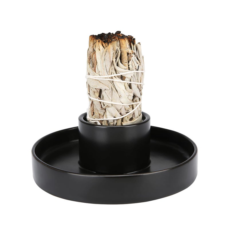 YIASSON Sage Holder White Sage Burner Sage Holder for Burning Smudge Bowl Sage Sticks Holder Incense Holder Black Candlestick Holder Altar Decor