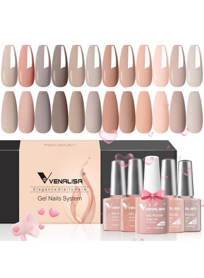 V VENALISA Venalisa Gel Nail Polish Set 12 Pcs 7.5Ml Nude Light Pink All Seasons Skin Tones Neutral Pink Brown Gel Polish Kit Soak Off Uv Led Gel Polish Set Nail Art Salon Manicure Diy Gifts - Image 1
