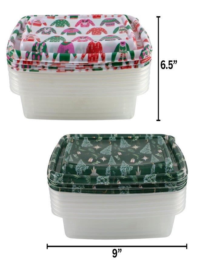 كوك ويذ كولرز مجموعة علب تخزين الطعام الخاصة بالعطلات من COOK WITH COLOR، 24 قطعة، بتصميم خاص بالعطلات، مصنوعة من البلاستيك الشفاف مع أغطية مزخرفة (كنزة قبيحة وأشجار). - Image 4