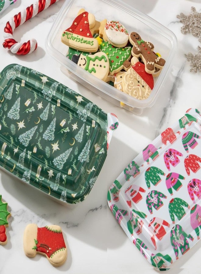 كوك ويذ كولرز مجموعة علب تخزين الطعام الخاصة بالعطلات من COOK WITH COLOR، 24 قطعة، بتصميم خاص بالعطلات، مصنوعة من البلاستيك الشفاف مع أغطية مزخرفة (كنزة قبيحة وأشجار). - Image 2