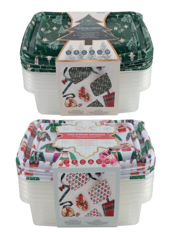 كوك ويذ كولرز مجموعة علب تخزين الطعام الخاصة بالعطلات من COOK WITH COLOR، 24 قطعة، بتصميم خاص بالعطلات، مصنوعة من البلاستيك الشفاف مع أغطية مزخرفة (كنزة قبيحة وأشجار). - Image 1