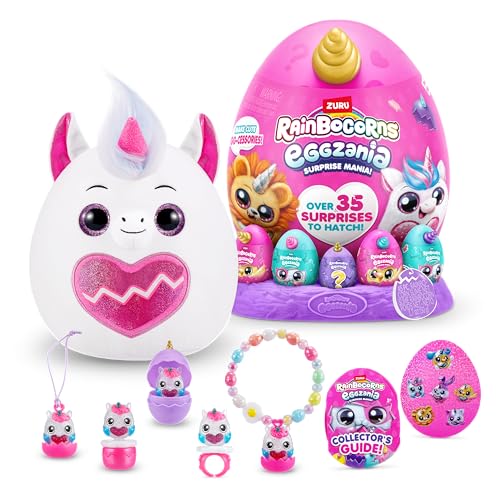 Rainbocorns Eggzania Surprise Mania Series 1 (Unicorn) by ZURU, Collectible Plush Stuffed Animal, Surprise Eggs, 5 Mini Eggs, Stickers, DIY Jewelry, Slime, Ages 3+ for Girls, Children - Image 1
