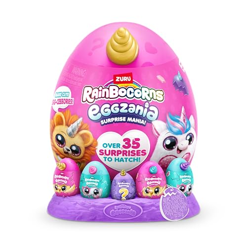 Rainbocorns Eggzania Surprise Mania Series 1 (Unicorn) by ZURU, Collectible Plush Stuffed Animal, Surprise Eggs, 5 Mini Eggs, Stickers, DIY Jewelry, Slime, Ages 3+ for Girls, Children - Image 2