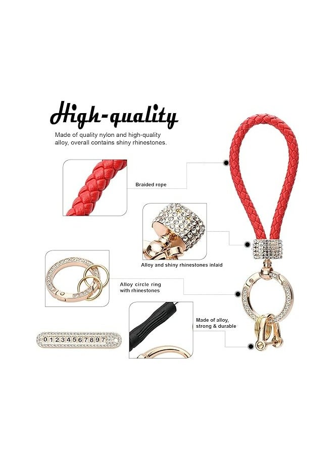 Generic Anti-Lost Keychain with Phone Number Plate | Leather Woven Car Key Chain | Bling Rhinestone Keychain Accessories for Women & Men | Elegant and Durable Key Holder  - Image 3