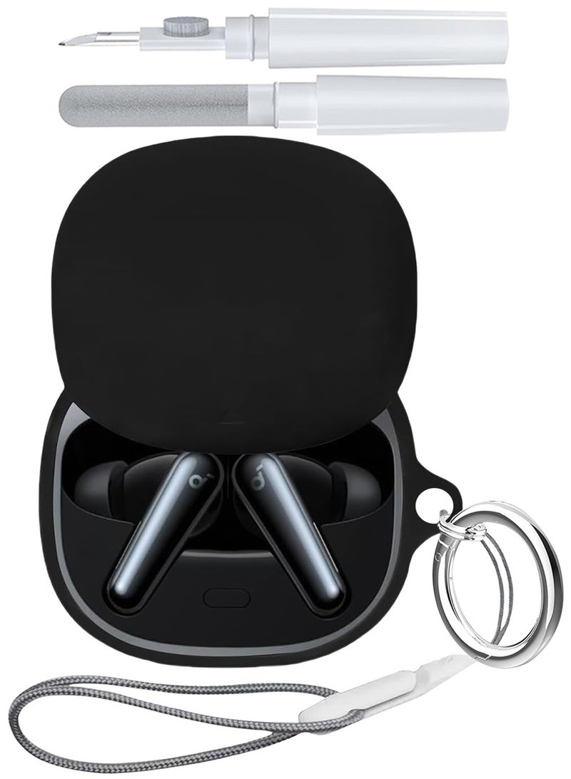 Case for Anker Soundcore Liberty 5, Soft Silicone Cover, with Carabiner Lanyard Cleaning Kit, Black - Image 1