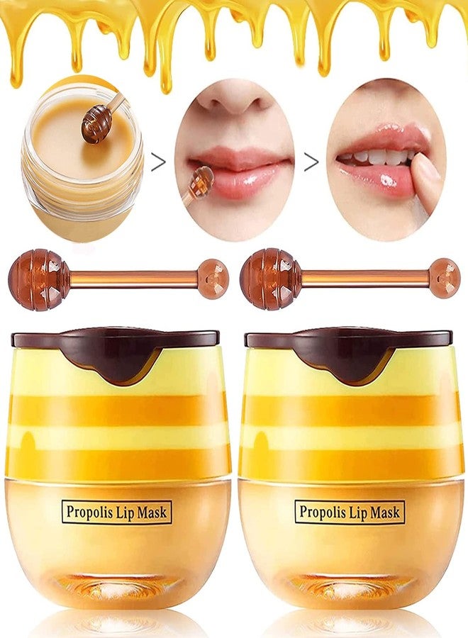 Loobexery 2 Pcs Bee Lip Balm Honey Pot, Honey Lip Mask Propolis Moisturizing Hydrating Prevention Dry and Cracked Lip Scrubs Exfoliator (2 Honey) - Image 1