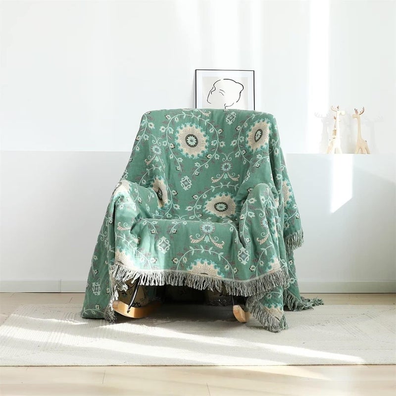 LUTBM Boho Throw Blanket for Bed 100% Cotton Ultra Soft Rustic Quilt Fall Blanket Floral Printed Farmhouse Decor Bed Blankets,90"×98" All Season Rustic Throw for Sofa Couch Chair - Image 5