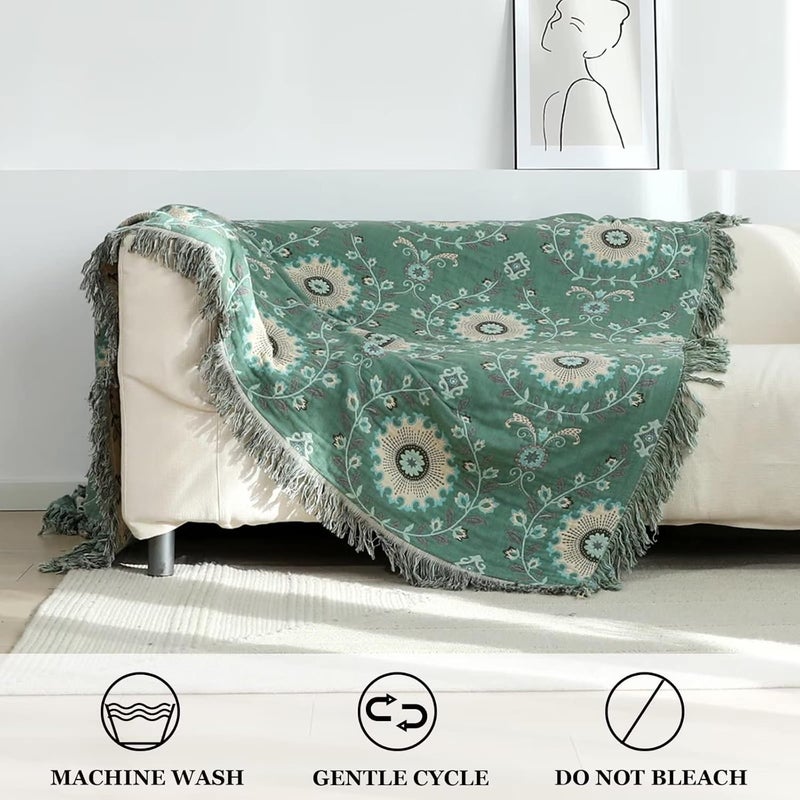 LUTBM Boho Throw Blanket for Bed 100% Cotton Ultra Soft Rustic Quilt Fall Blanket Floral Printed Farmhouse Decor Bed Blankets,90"×98" All Season Rustic Throw for Sofa Couch Chair - Image 4