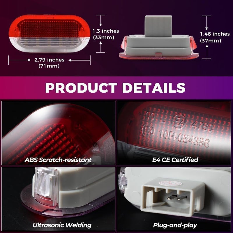 إضاءة باب LED لسيارات فولكس فاجن جولف MK3 MK4 جيتا بيتل توران بولو فينتو سكودا أوكتافيا سيات ليون إضاءة باب LED ضوء ترحيب 2 × أبيض/أحمر إضاءة داخلية مصباح داخلي - Image 5
