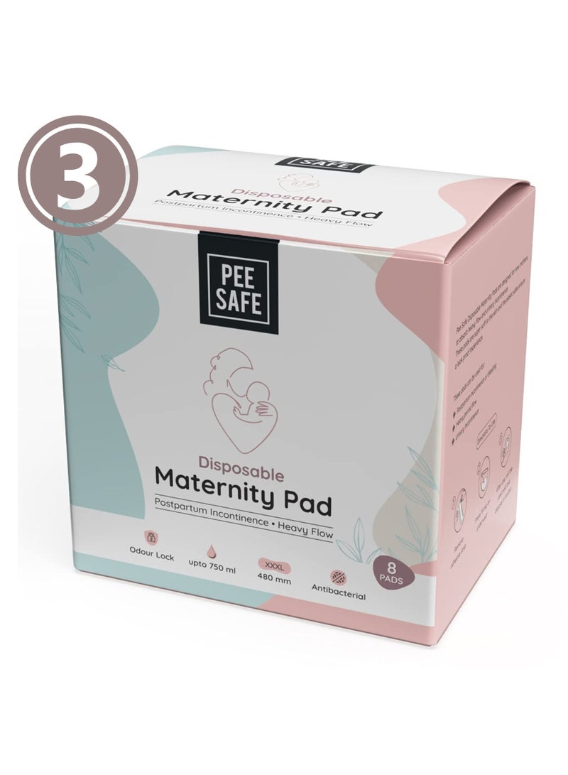 بيساف بي سيف فوط صحية بعد الولادة، فائقة النعومة ومضادة للتسرب بجوانب مرنة، مضادة للبكتيريا، تمتص حتى 750مل من السوائل، XXXL 480 ملم – 8 فوط - 3 قطع - Image 1