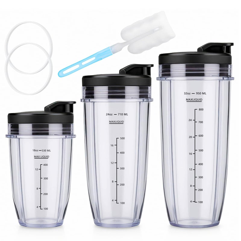 Ninja Blender Cups Replacement Parts 18 24 32 oz Cups for Blender with Sip  Seal Lids Nutri Auto IQ Accessories BL450 BL456 BL480 BL482 BL642 BL682 SS101 SS151 SS351