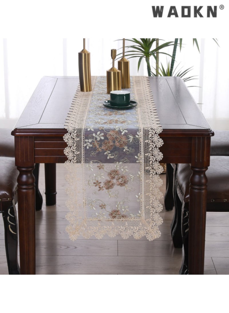WAOKN Exquisite Embroidered Lace Table Runner with Intricate Designs, Ideal for Weddings, Special Events, Hotel Banquets, and Enhances Tablecloth Elegance, Perfect for Sophisticated Decor - Image 1