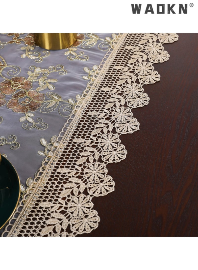 WAOKN Exquisite Embroidered Lace Table Runner with Intricate Designs, Ideal for Weddings, Special Events, Hotel Banquets, and Enhances Tablecloth Elegance, Perfect for Sophisticated Decor - Image 4