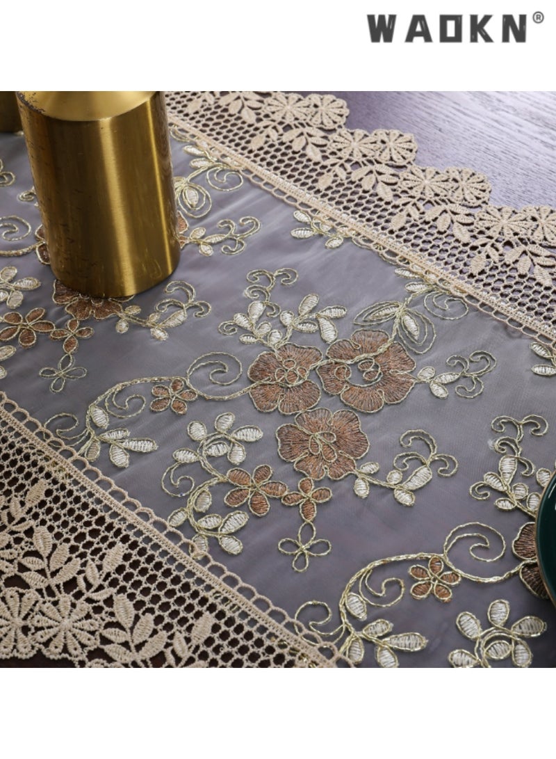 WAOKN Exquisite Embroidered Lace Table Runner with Intricate Designs, Ideal for Weddings, Special Events, Hotel Banquets, and Enhances Tablecloth Elegance, Perfect for Sophisticated Decor - Image 5