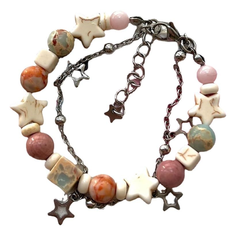 Tyadorw Y2k Star Beaded Bracelets Kawaii Double Layer Bracelet for Women Trendy Fairycore Jewelry Fairy Grunge Accessories (B,alloy) - Image 2