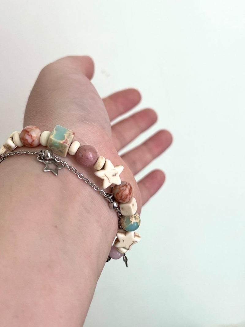 Tyadorw Y2k Star Beaded Bracelets Kawaii Double Layer Bracelet for Women Trendy Fairycore Jewelry Fairy Grunge Accessories (B,alloy) - Image 4