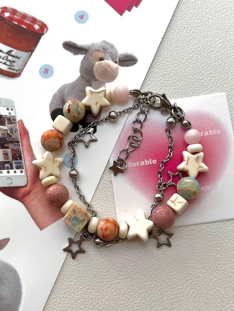 Tyadorw Y2k Star Beaded Bracelets Kawaii Double Layer Bracelet for Women Trendy Fairycore Jewelry Fairy Grunge Accessories (B,alloy) - Image 3
