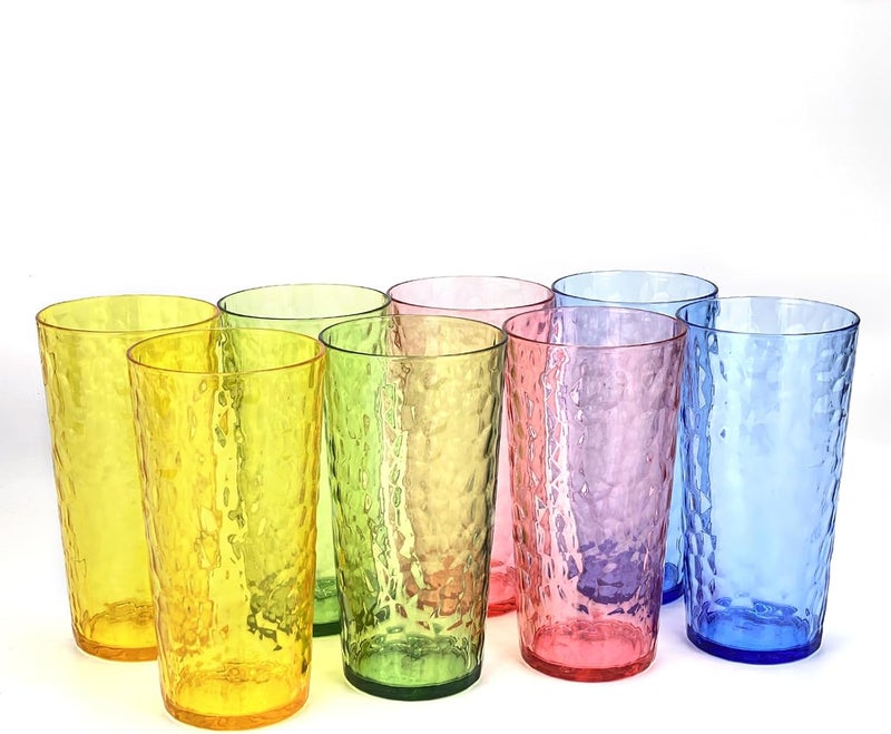 Yalin 24-Ounce Plastic Tumbler Acrylic Drinking Glasses, Reusable Plastic Cups, Stackable, BPA-Free, Shatter Proof, Dishwasher Safe, Set of 8 (Multicolor) - Image 1