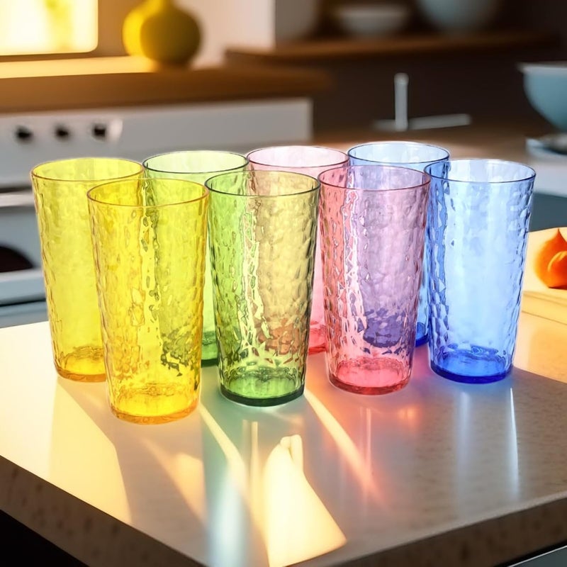 Yalin 24-Ounce Plastic Tumbler Acrylic Drinking Glasses, Reusable Plastic Cups, Stackable, BPA-Free, Shatter Proof, Dishwasher Safe, Set of 8 (Multicolor) - Image 5