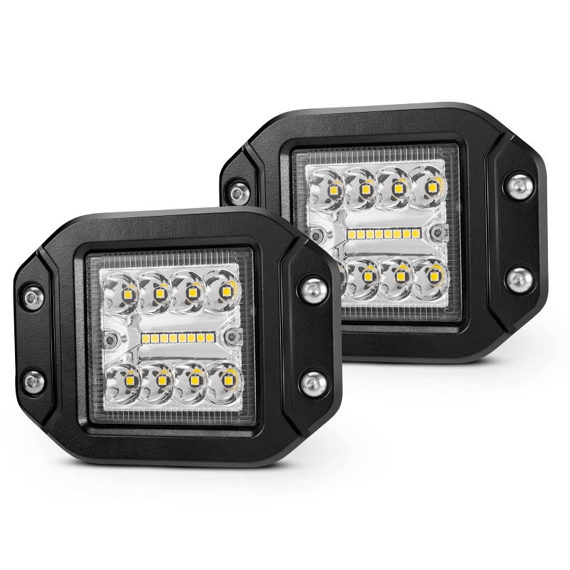 مصابيح LED مثبتة على السطح من BUNKER INDUST 2 قطع 5 بوصة مع شعاع مركب من بقعة و فيض 4800 لومن بار ضوء القيادة ثلاثي الصفوف مقاوم للماء للعمل على عربات الجولف والشاحنات والجرارات وSUV 4x4 ATV UTV
